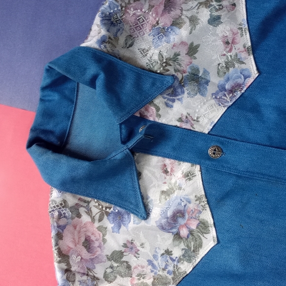 Hand Sewed Casual Denim/Floral Button Up